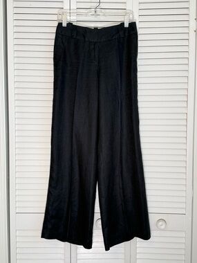 Worthington Trouser Chino Pants 100% Linen Womens Wide Leg Mid Rise Black Size 8